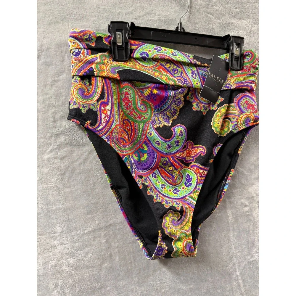 Lauren Ralph Lauren Womens Paisley-Print High-Waist Bikini Bottoms Sz 10 $80 NWT